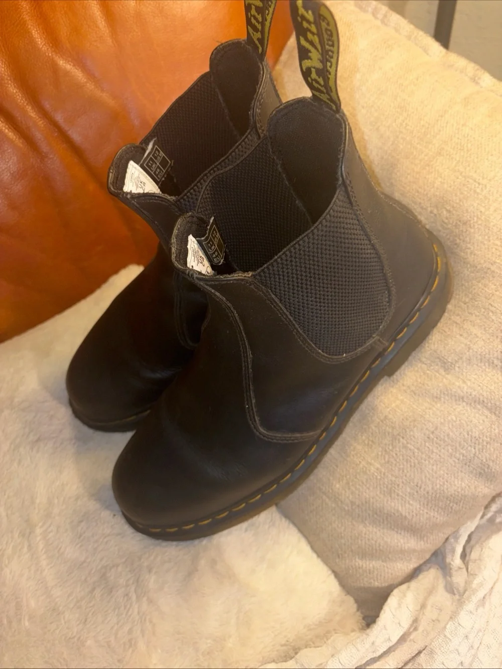 Dr. Martens Black Leather Chukka Boots with Yellow Stitching